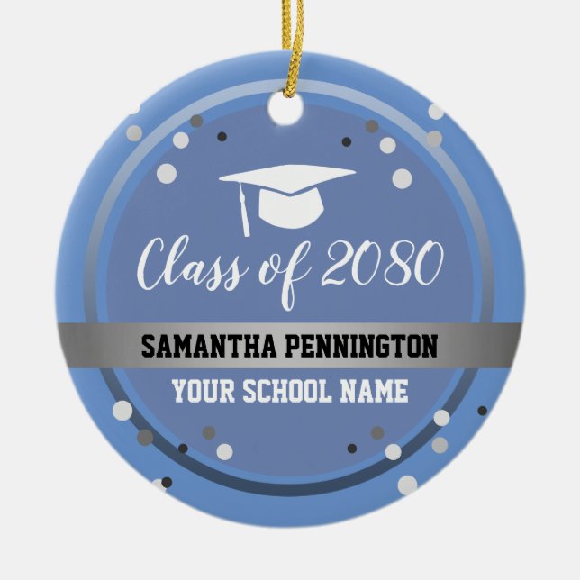 Graduation Congratulations Confetti blue Ceramic Ornament (Front)