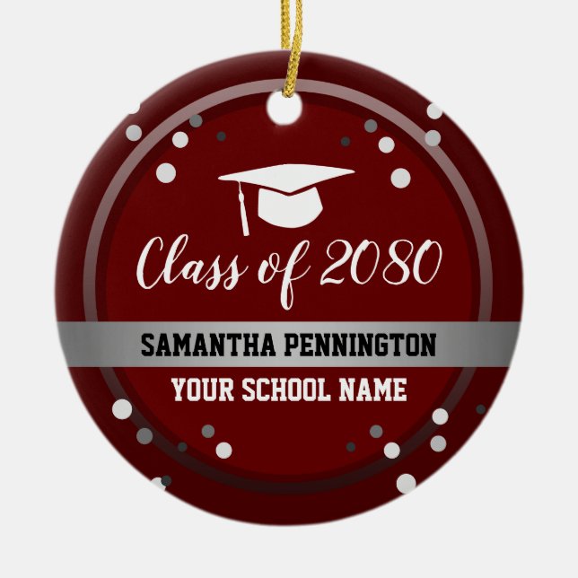 Graduation Congratulations Confetti Red Ceramic Ornament (Front)