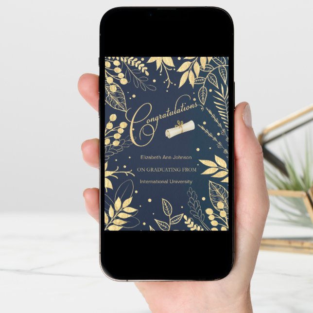 Graduation Congratulations Custom Name and School Card (Front Digital)