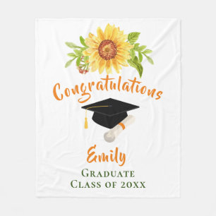 Graduation Congratulations Floral Sunflower  Fleece Blanket