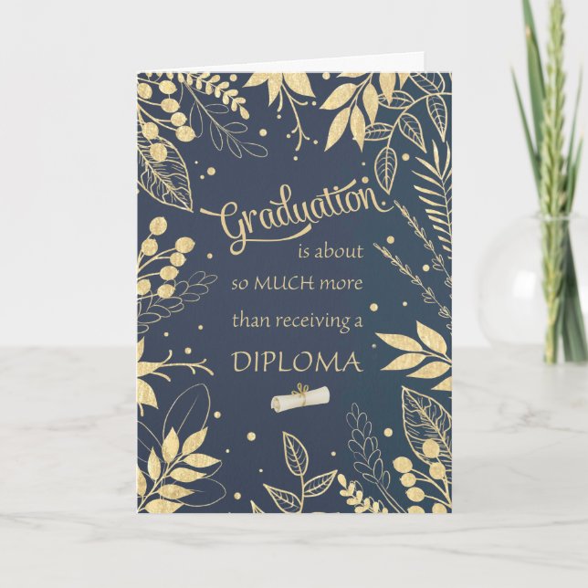 Graduation Congratulations Glitter Look Leaves  Card (Front)