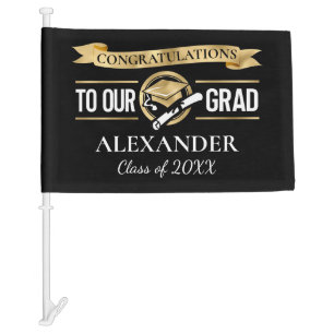 Graduation Congratulations Grad Black Gold Car Flag