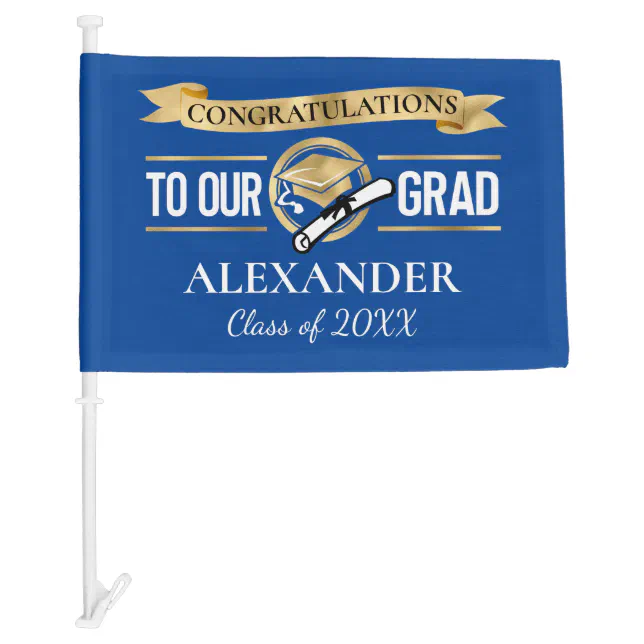 Graduation Congratulations Grad Blue Gold Car Flag | Zazzle