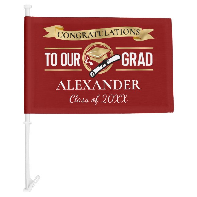 Graduation Congratulations Grad Red Gold Car Flag (Front)