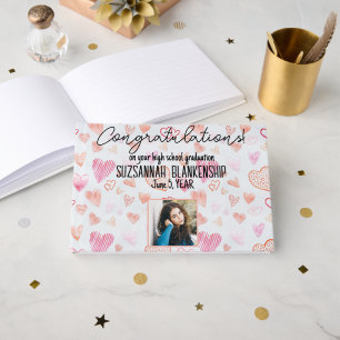 Graduation Congratulations Heart Pattern Custom Guest Book