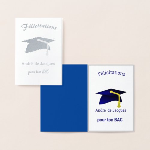 Graduation Congratulations in  French  _  silver Foil Card