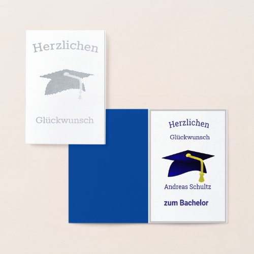 Graduation Congratulations in  German  _  silver Foil Card