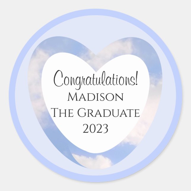 Graduation Congratulations Light Blue Sky Classic Round Sticker (Front)