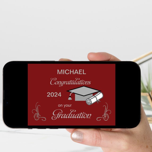 Graduation Congratulations Maroon and Silver Card (Front Digital)