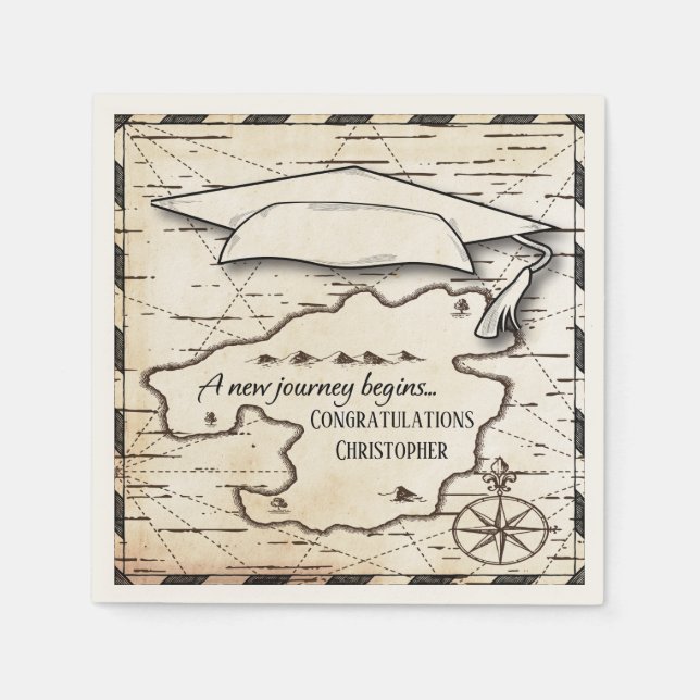 Graduation Congratulations Monogram Compass & Map Napkins (Front)