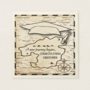 Graduation Congratulations Monogram Compass & Map Napkins