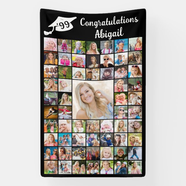 Graduation Congratulations Name 62 Photo Collage Banner (Vertical)