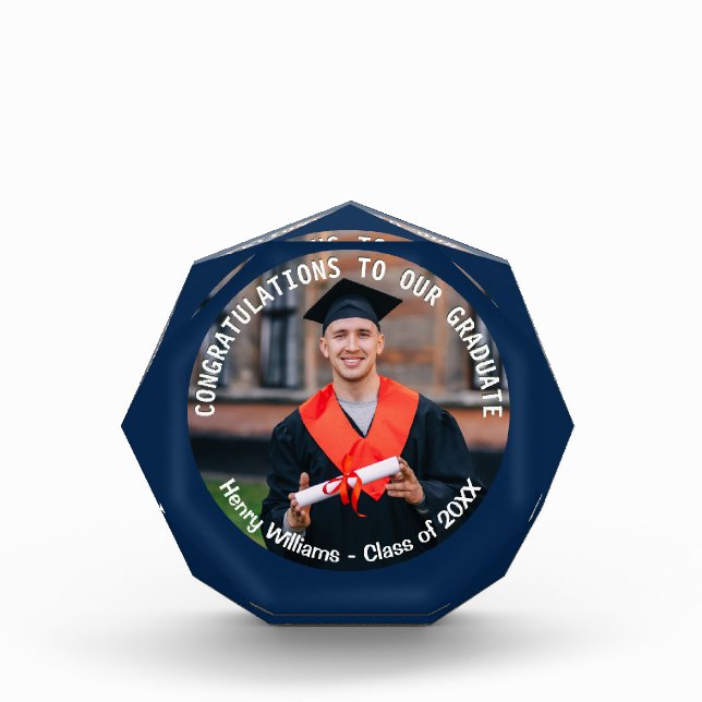 Graduation Congratulations Navy Blue Elegant Photo Acrylic Award (Front)
