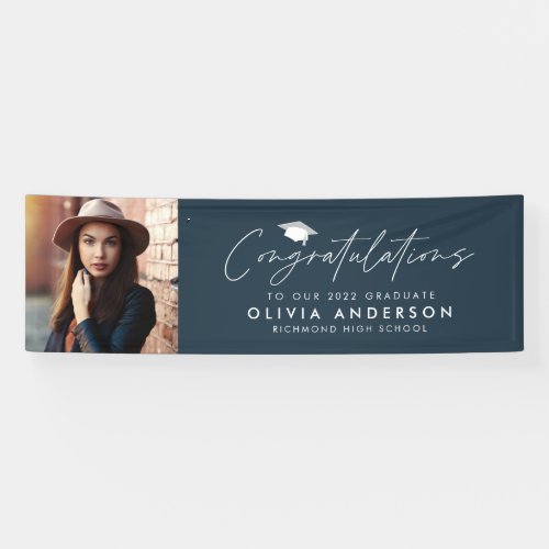 Graduation congratulations navy blue modern photo banner