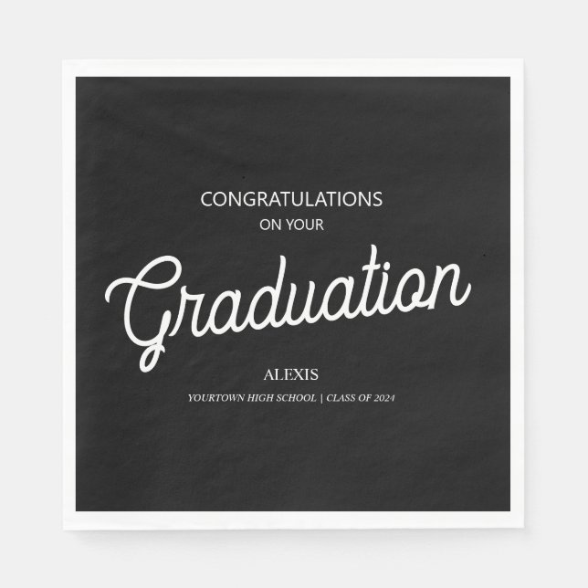 Graduation Congratulations Party Black White  Napkins (Front)