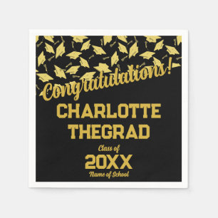 Graduation Congratulations Personalize Black Gold Napkins