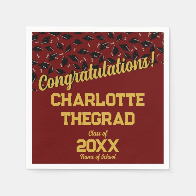 Graduation Congratulations Personalize Maroon Gold Napkins (Front)