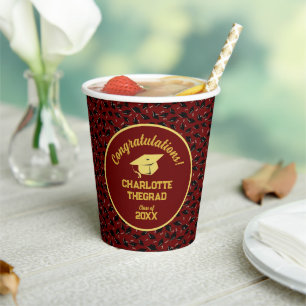 Graduation Congratulations Personalize Maroon Gold Paper Cups