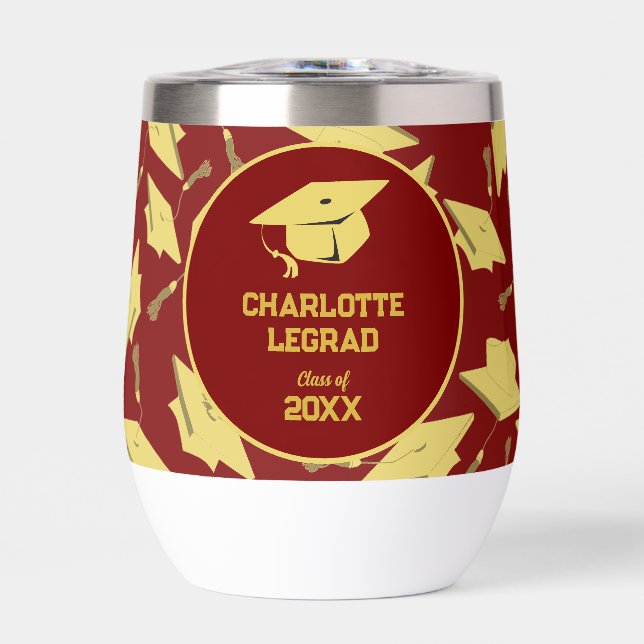 Graduation Congratulations Personalize Maroon Gold Thermal Wine Tumbler (Front)