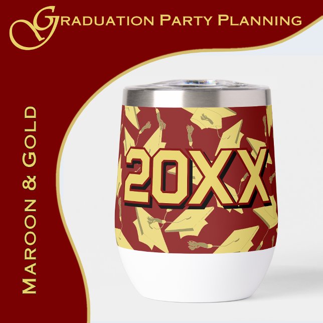 Graduation Congratulations Personalize Maroon Gold Thermal Wine Tumbler (A maroon and gold color scheme brings elegance to your graduation party.  www.greencarbon2112.com)
