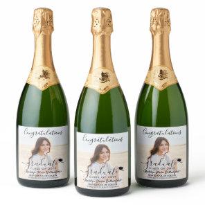 Graduation Congratulations Photo & Black Script Sparkling Wine Label