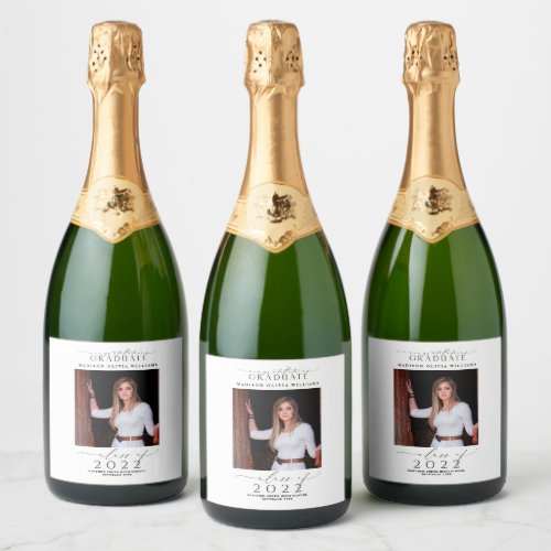 Graduation Congratulations Photo Black Script Sparkling Wine Label