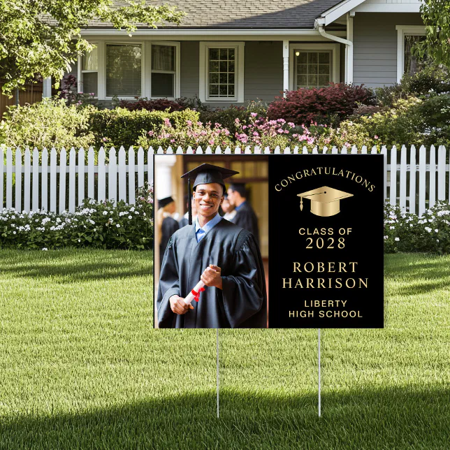 Graduation Congratulations Photo Black Yard Sign | Zazzle