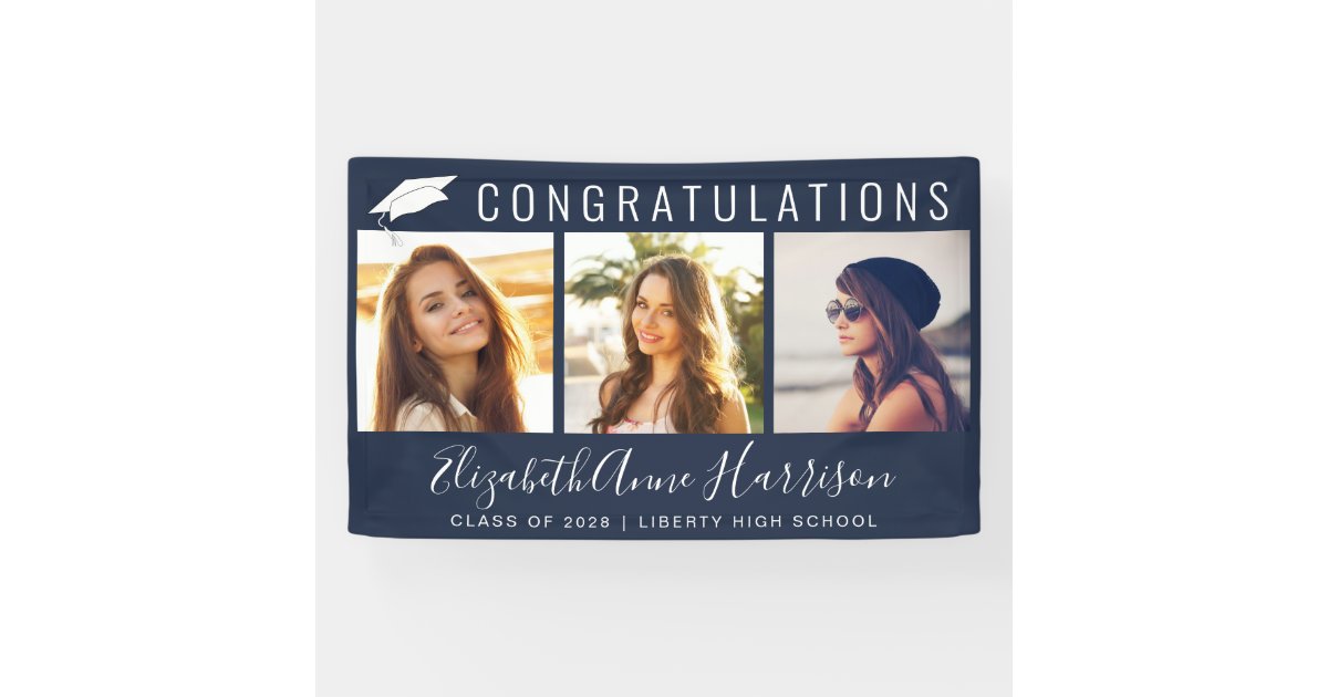 Graduation Congratulations Photo Blue Banner | Zazzle