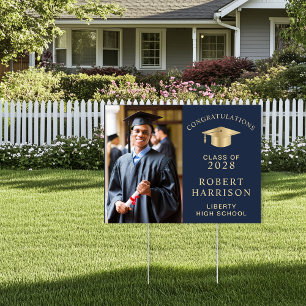 Graduation Congratulations Photo Blue Yard Sign