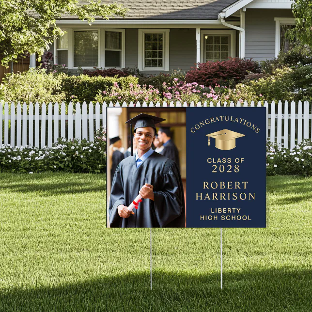 Graduation Congratulations Photo Blue Yard Sign | Zazzle