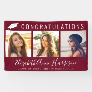 Graduation Congratulations Photo Burgundy Welcome Banner