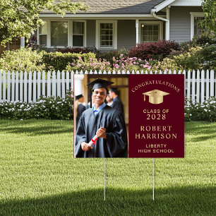 Graduation Congratulations Photo Burgundy Yard Sign