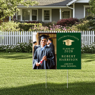 Graduation Congratulations Photo Green Yard Sign