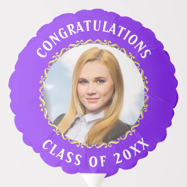 Graduation Congratulations photo in Frame purpleBG Balloon | Zazzle