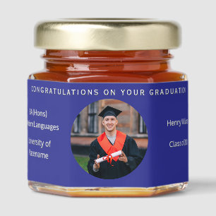 Graduation Congratulations Photo Stylish Blue Honey Jar Favors