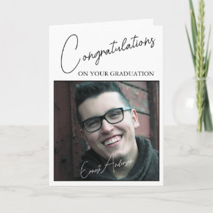 Graduation Congratulations Photo White Black Card