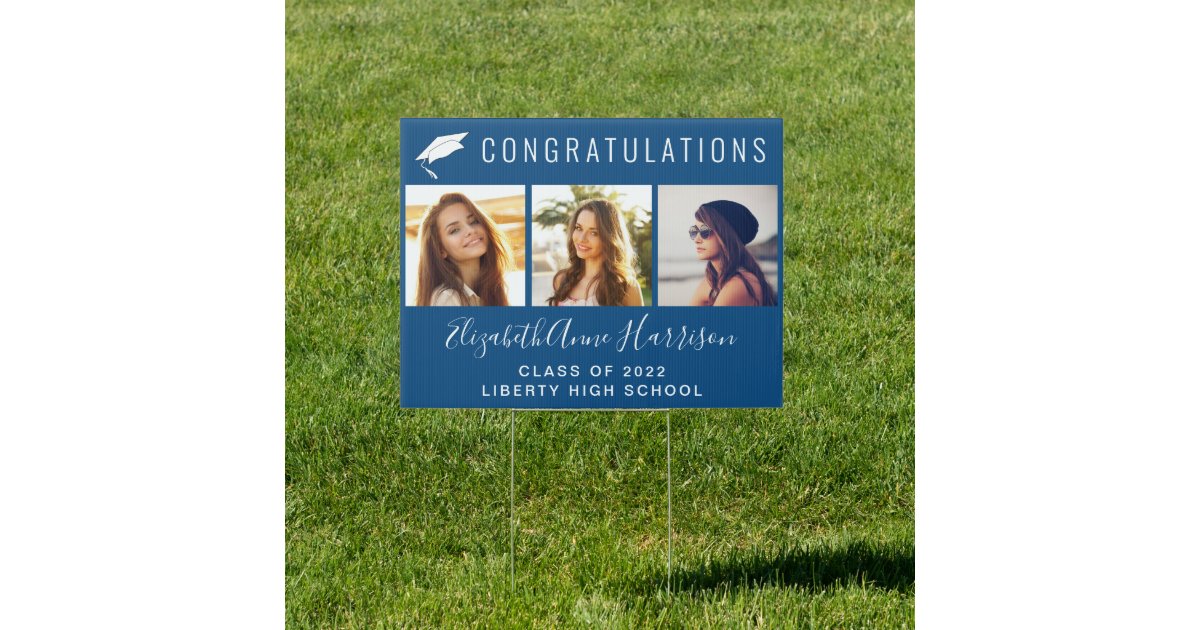 Graduation Congratulations Photos Blue Sign | Zazzle
