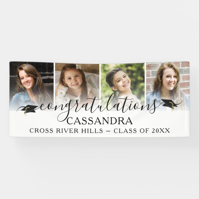 Graduation Congratulations Script 4 Photos Banner (Horizontal)
