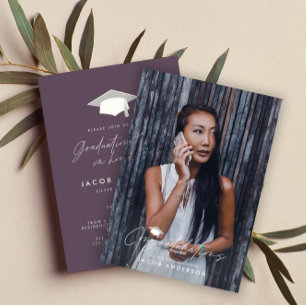 Graduation congratulations simple black gray photo invitation