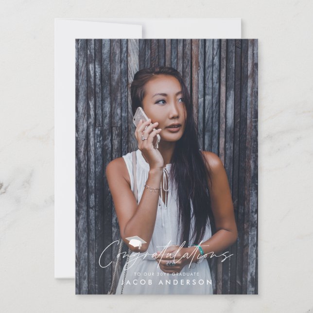 Graduation congratulations simple black gray photo invitation (Front)