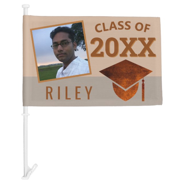 Graduation Copper 1 Photo High School Graduate Car Flag (Front)