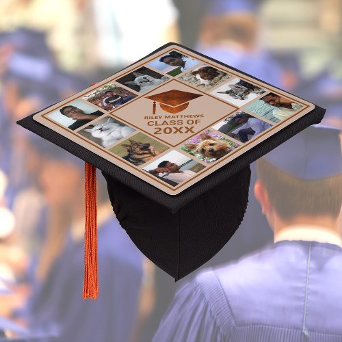 Graduation Copper Cool Trendy 12 Photo Collage Graduation Cap Topper