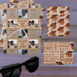Graduation Copper Cool Trendy Assortment 2 Photo Wrapping Paper Sheets