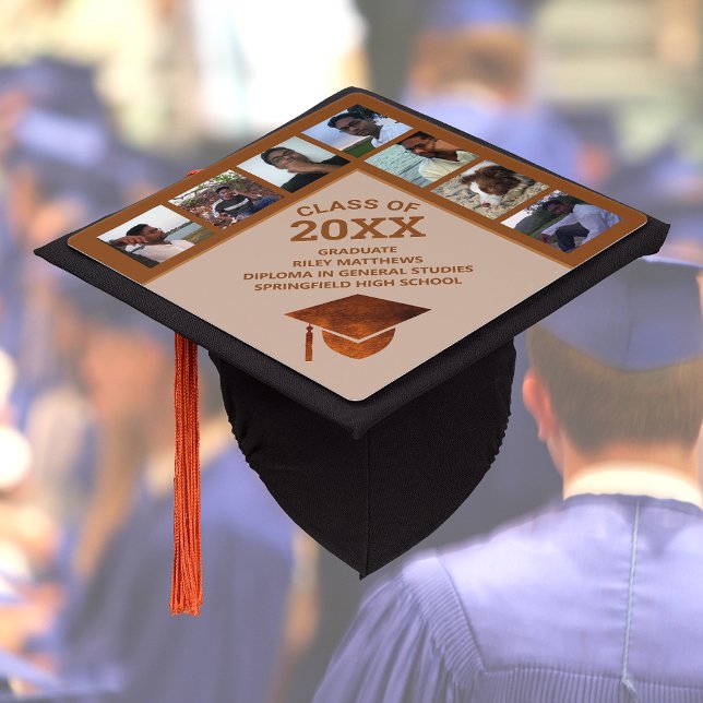 Graduation Copper Cute Graduate 7 Photo Collage Cap Topper (Creator Uploaded)