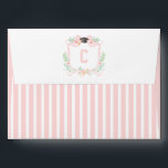 Graduation Coquette Crest Monogram Envelope<br><div class="desc">This envelope features pink and white stripes on the back with a graduation cap and pink bow on the back flap. You can personalize with your name and address.</div>