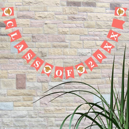 Graduation Coral Pink Gold Class Of Custom Year Bunting Flags