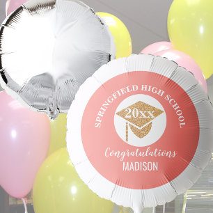 Graduation Coral Pink Gold Congratulations Chic Balloon