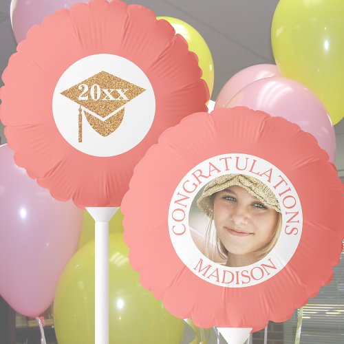 Graduation Coral Pink Gold Congratulations Photo Balloon