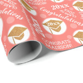 Graduation Coral Pink Gold Typography Add Year Wrapping Paper (Roll Corner)