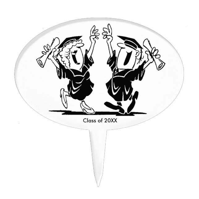 Graduation Couple Class of 20XX Oval Cake Pick (Front)